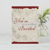 Classic Damask Wedding Invitting, Red Kaart (Staand voorkant)