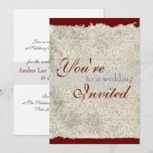Classic Damask Wedding Invitting, Red Kaart (Voorkant / Achterkant)