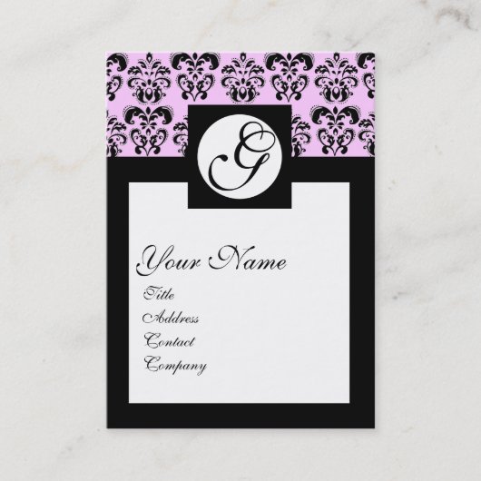 CLASSIC DAMASKQUARE MONOGRAM, Roze Visitekaartje (Voorkant)