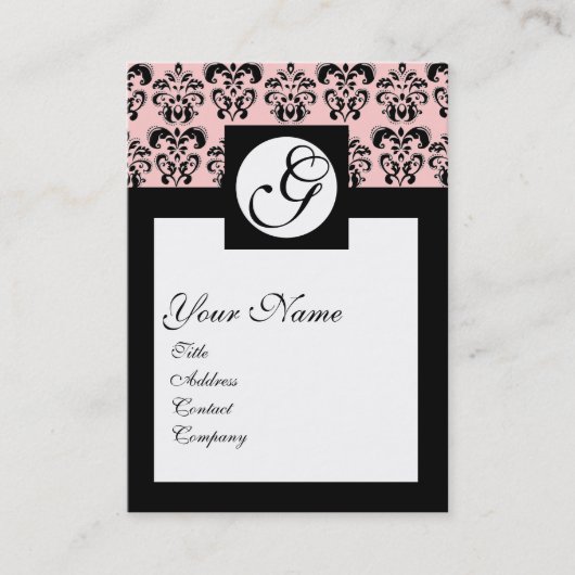 CLASSIC DAMASKQUARE MONOGRAM, Roze Visitekaartje (Voorkant)