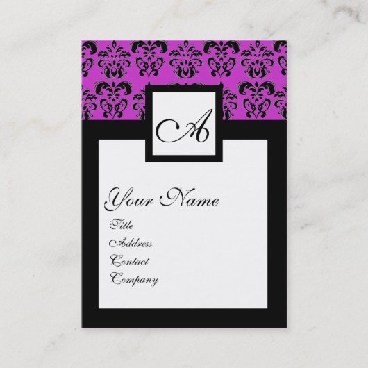 CLASSIC DAMASKSQUARE MONOGRAM, paars, violet Visitekaartje (Voorkant)