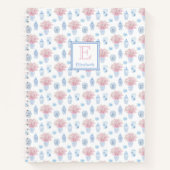 Classic Dames Blauw Wit Roze Ginger Jars Initiaal Notitieboek (Voorkant)