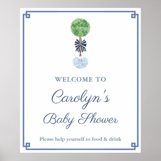 Classic Dark Blue Boy Baby shower Party Welcome Poster (Voorkant)