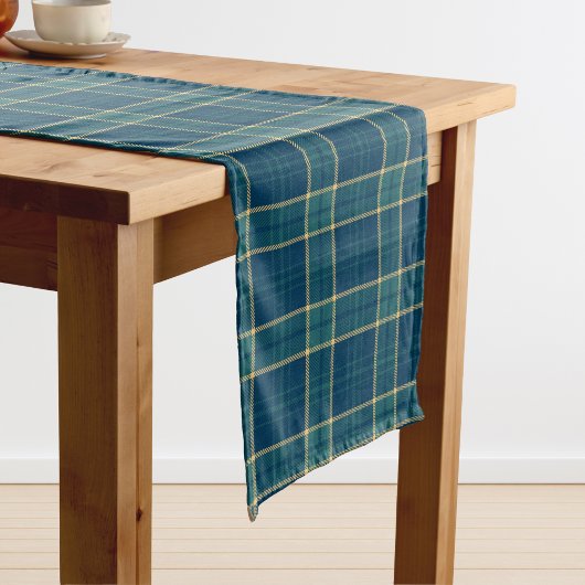 Classic Dark Blue Green Gold Tartan Plaid  Lange Tafelloper