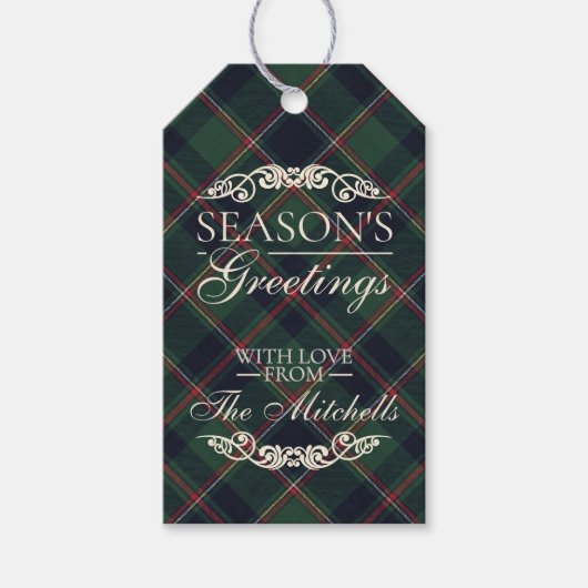 Classic Dark Blue Red Green Plaid Pattern Cadeaulabel (Voorkant)