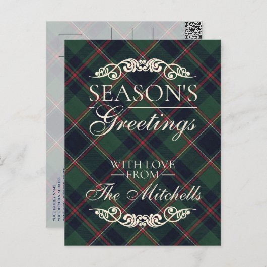 Classic Dark Blue Red Green Plaid Pattern Feestdagenkaart (Voorkant / Achterkant)