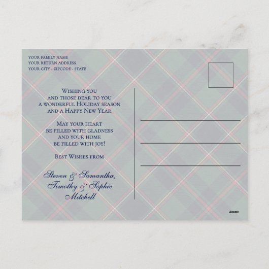 Classic Dark Blue Red Green Plaid Pattern Feestdagenkaart (Achterkant)