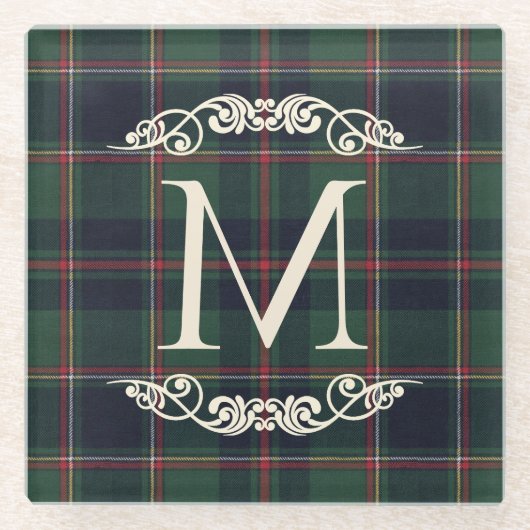 Classic Dark Blue Red Green Plaid Pattern Glazen Onderzetter (Voorkant)