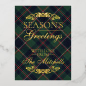 Classic Dark Blue Red Green Plaid Pattern Gold Folie Feestdagen Briefkaart (Voorkant)