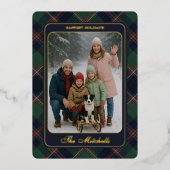 Classic Dark Blue Red Green Plaid Pattern Gold Folie Feestdagenkaart (Voorkant)