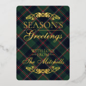 Classic Dark Blue Red Green Plaid Pattern Gold Folie Feestdagenkaart (Voorkant)