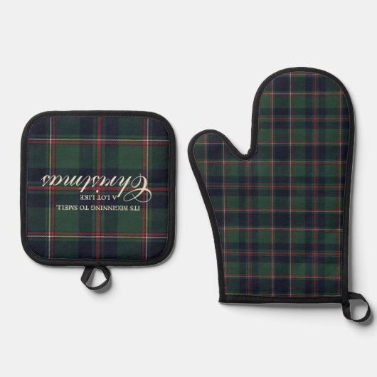 Classic Dark Blue Red Green Plaid Pattern Ovenwant & Pannenlap Set (Voorkant)