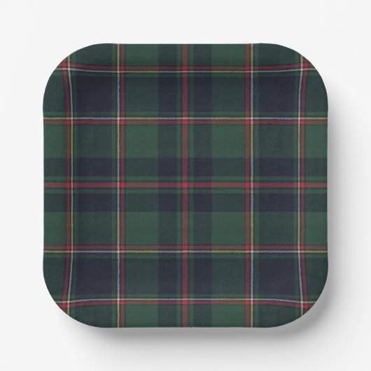 Classic Dark Blue Red Green Plaid Pattern Papieren Bordje (Voorkant)