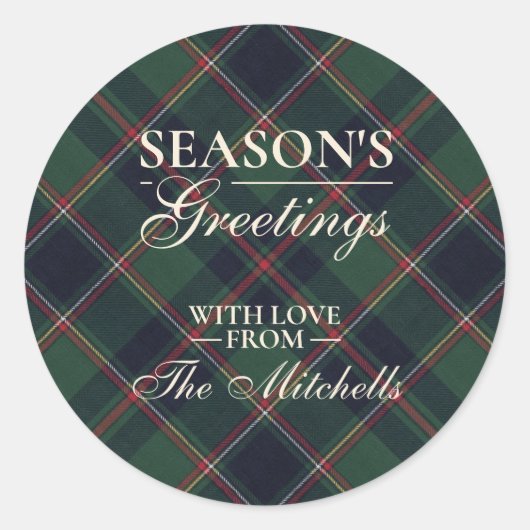 Classic Dark Blue Red Green Plaid Pattern Ronde Sticker (Voorkant)