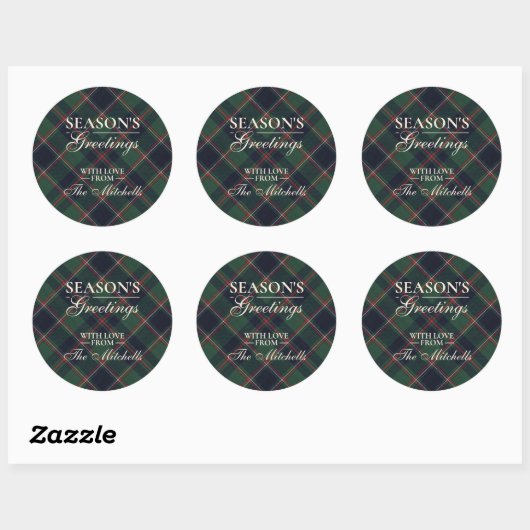 Classic Dark Blue Red Green Plaid Pattern Ronde Sticker (Vel)