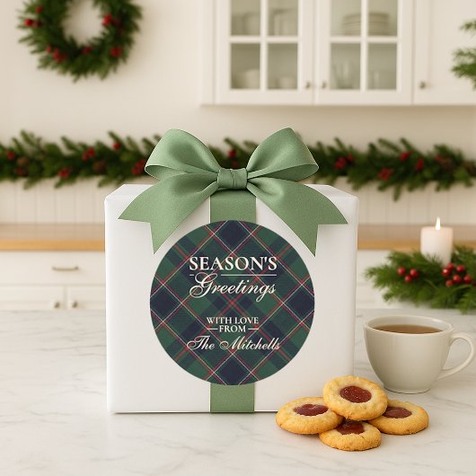 Classic Dark Blue Red Green Plaid Pattern Ronde Sticker