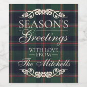 Classic Dark Blue Red Green Plaid Pattern Wijn Etiket (Enkel label)