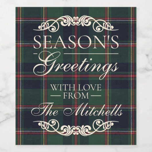 Classic Dark Blue Red Green Plaid Pattern Wijn Etiket (Enkel label)