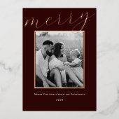 Classic Dark Bourgondië en Goud Lijst Familiefoto Folie Feestdagenkaart (Voorkant)