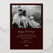 Classic Dark Bourgondië en Goud Lijst Familiefoto Folie Feestdagenkaart (Achterkant)