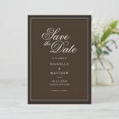 Classic Dark Brown Old Money Wedding Save The Date (Staand voorkant)