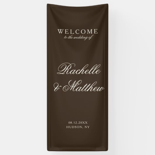 Classic Dark Brown Old Money Wedding Welcome Spandoek (Verticaal)