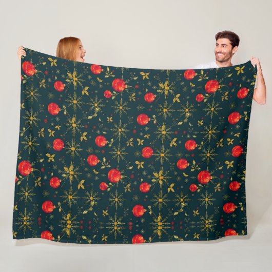 Classic Dark Christmas Fleece Throw Blanket (In situ)