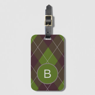 Classic Dark Green Argyle Pattern Monogram Bagagelabel