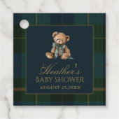 Classic Dark Green & Blue Plaid Baby Shower Bedankjes Labels (Voorkant)