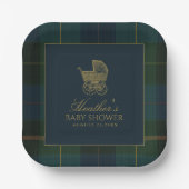 Classic Dark Green & Blue Plaid Baby Shower Papieren Bordje (Voorkant)