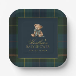 Classic Dark Green & Blue Plaid Baby Shower Papieren Bordje