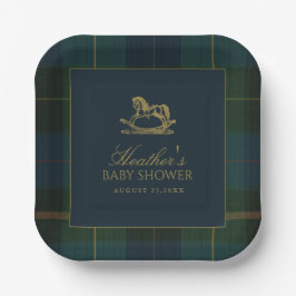 Classic Dark Green & Blue Plaid Baby Shower Papieren Bordje