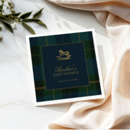 Classic Dark Green & Blue Plaid Baby Shower Servet