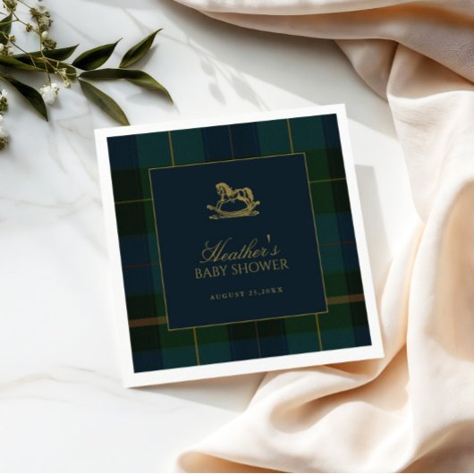 Classic Dark Green & Blue Plaid Baby Shower Servet