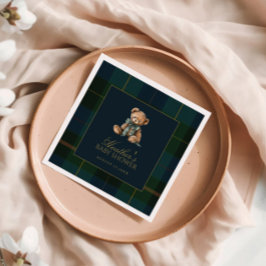 Classic Dark Green & Blue Plaid Baby Shower Servet
