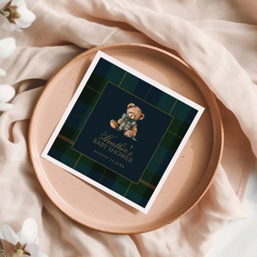 Classic Dark Green & Blue Plaid Baby Shower Servet