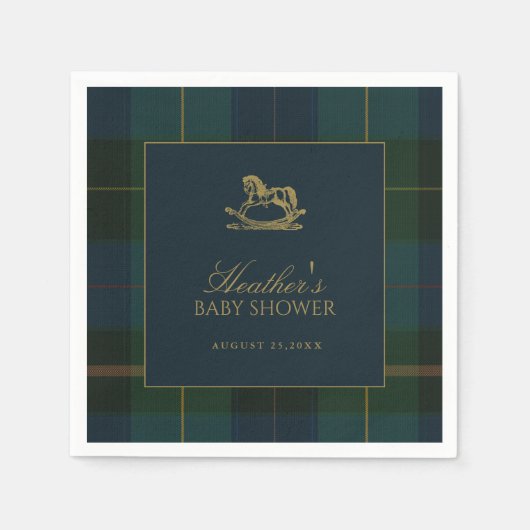 Classic Dark Green & Blue Plaid Baby Shower Servet (Voorkant)