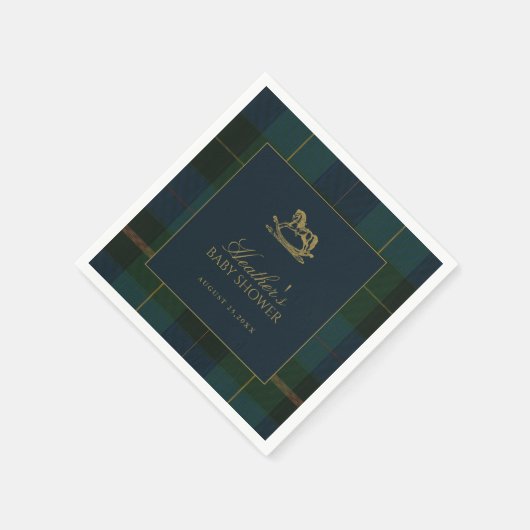 Classic Dark Green & Blue Plaid Baby Shower Servet (Hoek)