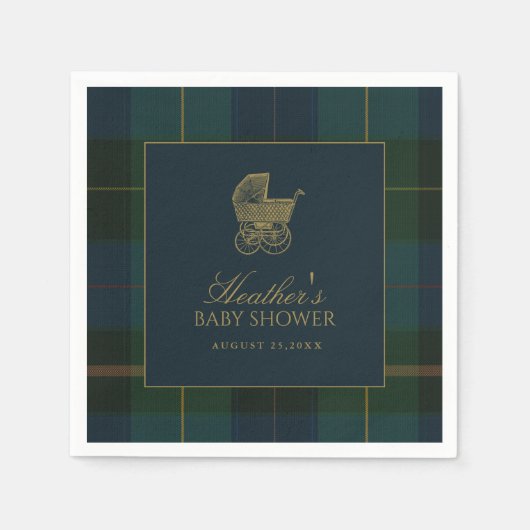 Classic Dark Green & Blue Plaid Baby Shower Servet (Voorkant)