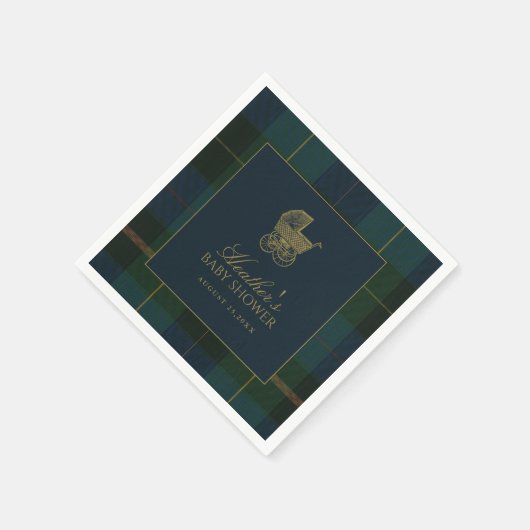 Classic Dark Green & Blue Plaid Baby Shower Servet (Hoek)