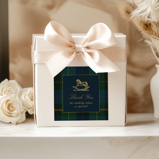 Classic Dark Green & Blue Plaid Baby Shower Vierkante Sticker