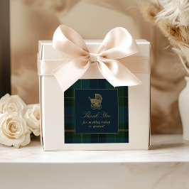 Classic Dark Green & Blue Plaid Baby Shower Vierkante Sticker