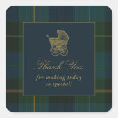 Classic Dark Green & Blue Plaid Baby Shower Vierkante Sticker (Voorkant)