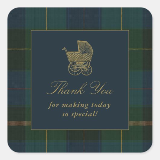 Classic Dark Green & Blue Plaid Baby Shower Vierkante Sticker (Voorkant)