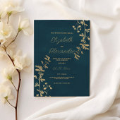 Classic dark green elegant gold floral wedding kaart