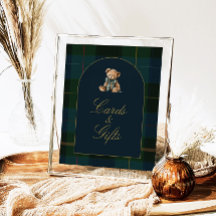 Classic Dark Green Plaid Baby Shower Cards & Gifts