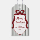 Classic Dark Green Stripes & Bow Frame Christmas Cadeaulabel (Voorkant)