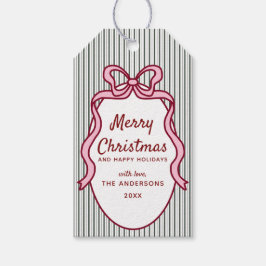 Classic Dark Green Stripes & Bow Frame Christmas Cadeaulabel