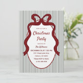 Classic Dark Green Stripes & Red Bow Christmas Kaart (Staand voorkant)