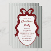 Classic Dark Green Stripes & Red Bow Christmas Kaart (Voorkant / Achterkant)
